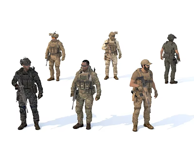 Men In Military Uniforms With Tactical Gear And Different Combat Poses 3d model