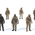 Men In Military Uniforms With Tactical Gear And Different Combat Poses