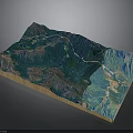 3D Topographic Terrain Model Featuring Mountain Roads Green Areas And Wooden Base