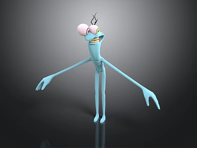 3D Cartoon Character Creature With Big Eyes And Slender Blue Body 3d model