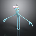 3D Cartoon Character Creature With Big Eyes And Slender Blue Body