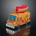 Orange Food Truck With Large Hot Dog on Top and Yellow Red Stripes