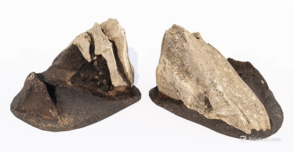 Pair Of Natural Stone And Wood Decorative Pieces With Textured Surfaces 3d model 
