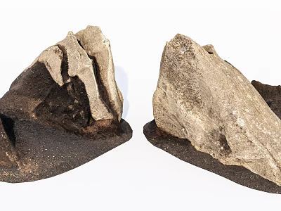 Pair Of Natural Stone And Wood Decorative Pieces With Textured Surfaces 3d model