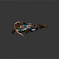 Red Haired Female Archer In Blue Armor Drawing Golden Creature Bow With Glowing Effects