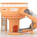 Kids Playground Orange Circular Play Structure With Slide Climbing Frame And Railing