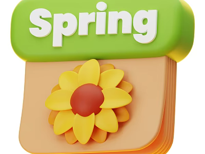 Decorative Ornament Set Spring Themed with Sunflower and Calendar Page Design Vibrant Green Yellow Accents 3d model