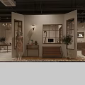 Modern Clothing Store Interior With Wooden Display Racks Hanging Lamps And Curtains
