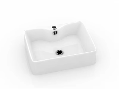 White Square Ceramic Washbasin With Modern Faucet And Smooth Glossy Surface 3d model