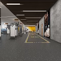 Modern Spacious Fitness Gym Interior With Workout Equipment Yellow Floor Lines Gray Walls And Mirrors