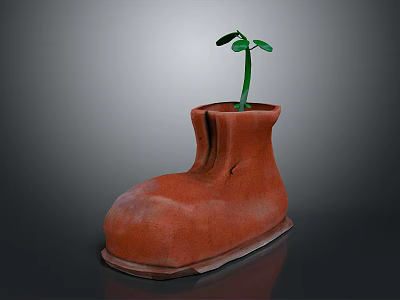Creative Red Boot Shaped Planter Pot With Small Green Seedling For Home Decor 3d model