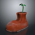 Creative Red Boot Shaped Planter Pot With Small Green Seedling For Home Decor