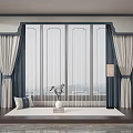 Elegant Blue and White Curtains with Sheer Layers for Window in Modern Interior 3d model