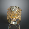 Golden Tiger Head Ring With Intricate Carved Design For Fashion Jewelry Accessory