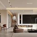 Modern Luxury Living And Dining Room Interior With Sofa Dining Table And Ambient Lighting