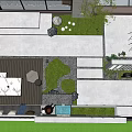 Modern Garden Landscape Design With Green Lawn Stone Pathway Seating Area And Water Feature
