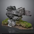 Natural Stone Rockery Decorative Ornament With Green Moss And Base