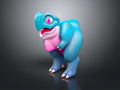 Cute Blue Dinosaur Game Character With Big Eyes And Pink Belly In Cartoon Style 3d model