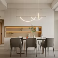 Modern Minimalist Living Dining Room Interior With Beige Sofa Abstract Painting And Circular Pendant Light