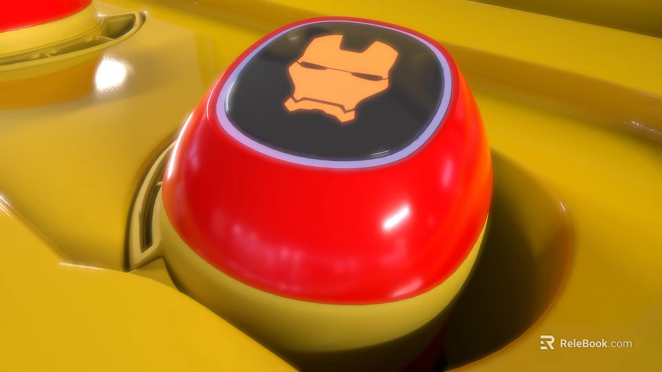 Red And Yellow Headphone Speaker With Iron Man Helmet Logo And Smooth Glossy Surface 3d model 