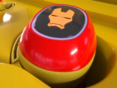 Red And Yellow Headphone Speaker With Iron Man Helmet Logo And Smooth Glossy Surface 3d model