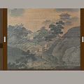 Traditional Chinese Sofa Background Wall with Landscape Painting Wooden Frame and Decorative Lights