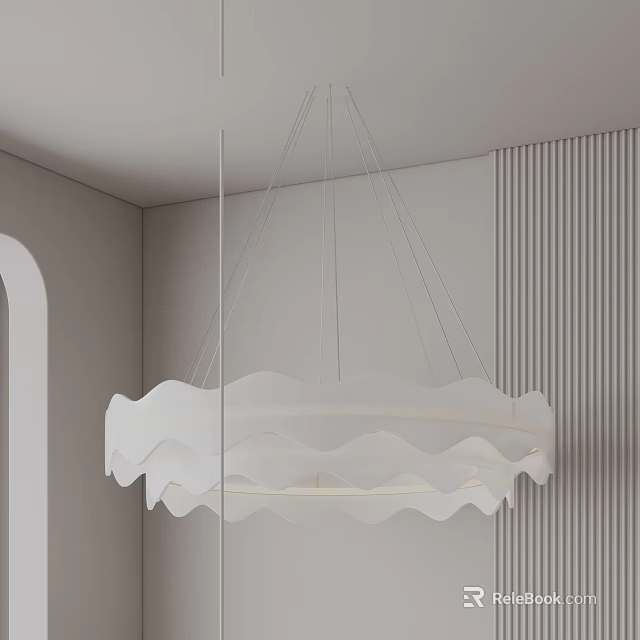 Modern White Wavy Layered Design Chandelier Hanging From Ceiling In Stylish Minimalist Interior 3d model 