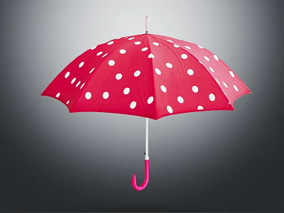 Stylish Red Umbrella With White Polka Dots And Pink Curved Handle For Daily Use 3d model