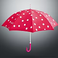 Stylish Red Umbrella With White Polka Dots And Pink Curved Handle For Daily Use
