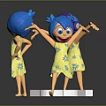 Blue Haired Cartoon Characters In Yellow Floral Dresses Dancing With Purple Headphones On White Structure