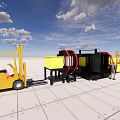 Industrial Equipment Scene With Yellow Forklifts Black Robotic Arms And Machinery