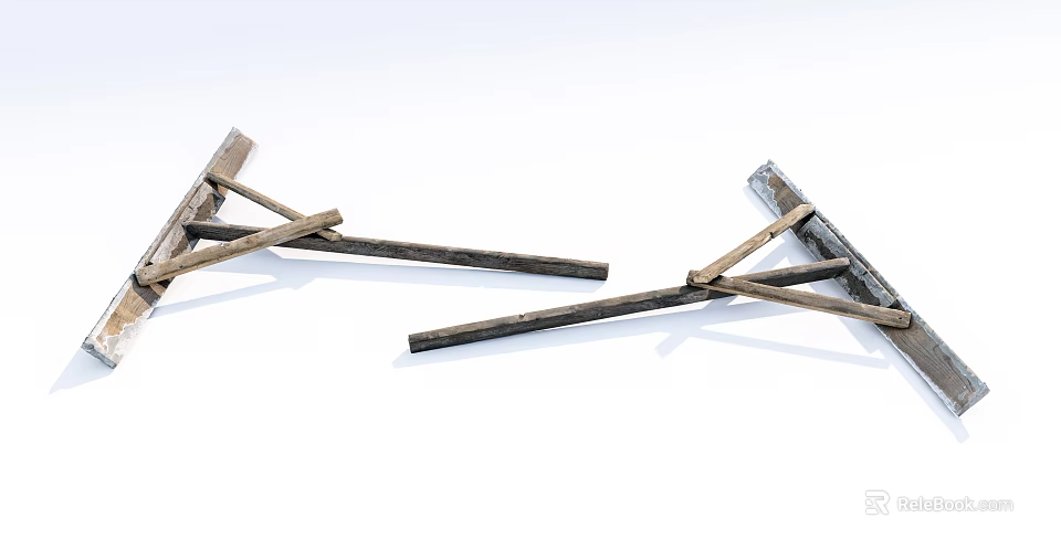 Industrial Equipment Featuring Dark Brown Wooden Handles And Crossed Structures On White Background 3d model 