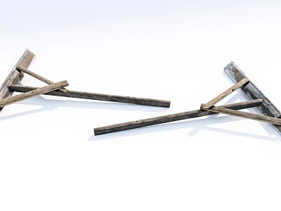 Industrial Equipment Featuring Dark Brown Wooden Handles And Crossed Structures On White Background 3d model