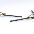 Industrial Equipment Featuring Dark Brown Wooden Handles And Crossed Structures On White Background