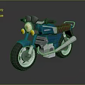 Retro Blue Toy Motorcycle With Yellow Headlights Black Seat And Silver Exhaust Pipe