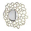 Decorative Round Mirror with Gold Honeycomb Geometric Frame Design 3d model