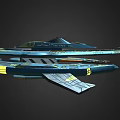 Sci Fi Cosmic Spaceship Design With Blue Yellow Accents And Complex Structures