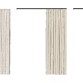 Elegant Beige Striped Curtains Draped On White And Black Rods
