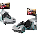 Modern Racing Simulator Arcade Game Machines With Screens Seats And Steering Wheels
