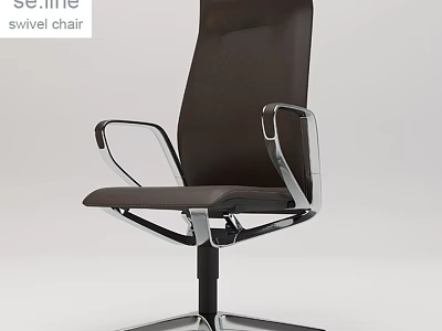 Stylish Table And Chair Set Featuring Brown Leather Swivel Chair With Chrome Frame Design 3d model