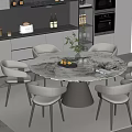 Round Marble Top Dining Table Set With Six Chairs And Modern Kitchen Background 3d model