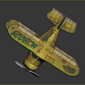 Yellow Biplane Toy Model With Green Accents Cartoon Style And Dual Wings Propeller