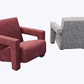 Modern Style Red and Gray Sofa Stools with Upholstered Seats and Armrests 3d model