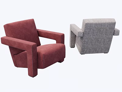 Modern Style Red and Gray Sofa Stools with Upholstered Seats and Armrests 3d model
