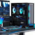 Gaming Computer Setup With RGB PC Case Dual Monitors Mechanical Keyboard And Ergonomic Chair