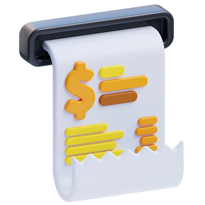 Decorative Ornament Set With Receipt Paper Roll Dollar Sign And Bar Charts 3d model