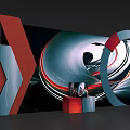 Modern Abstract Art Photo Spot With Red Grey Ring Installation And Streamlined Design