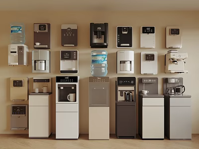 Various Types of Kitchen Appliances Neatly Arranged on Walls and Floor 3d model
