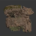 Floating Rock Scene Structure With Moss Covered Surface Stone Platform And Natural Plants