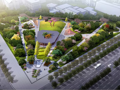 Scenic Urban Park Landscape With Lush Lawns Diverse Trees Open Plaza And Walking Paths 3d model
